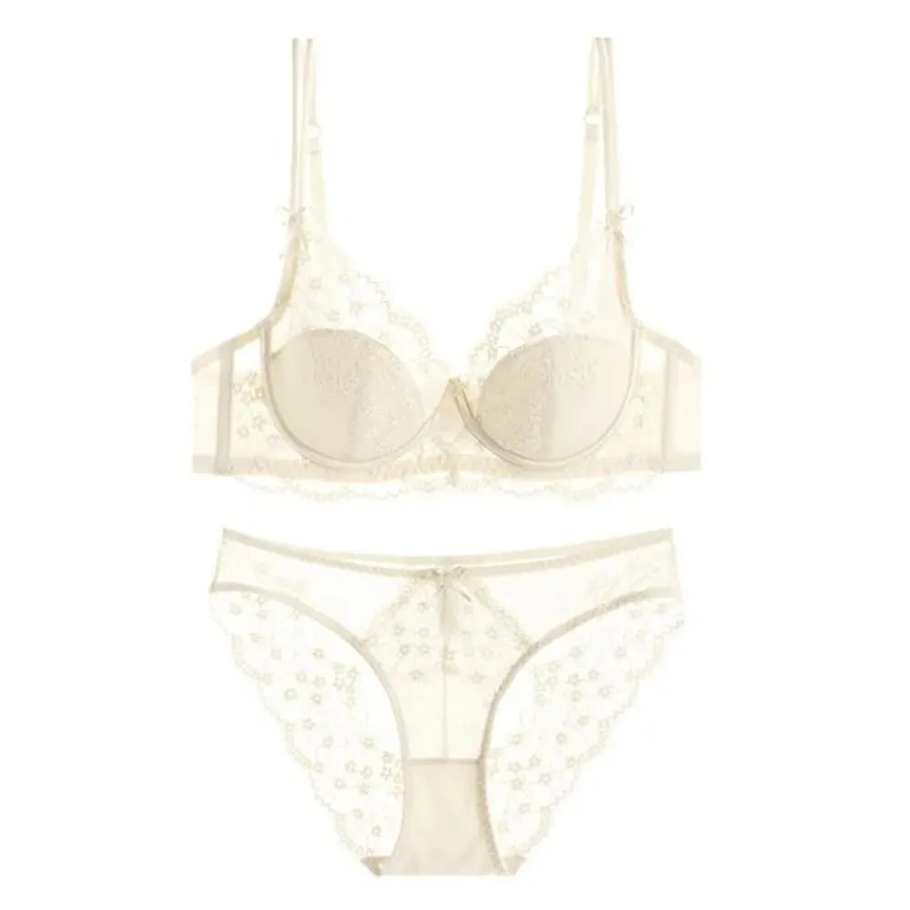 Ladies Pink Lace Lingerie Set Full‑Coverage Thin Minimizer Bra Push Up Anti‑Sag Support Underwear For Big Bust Daily Soft Outfit — image 6