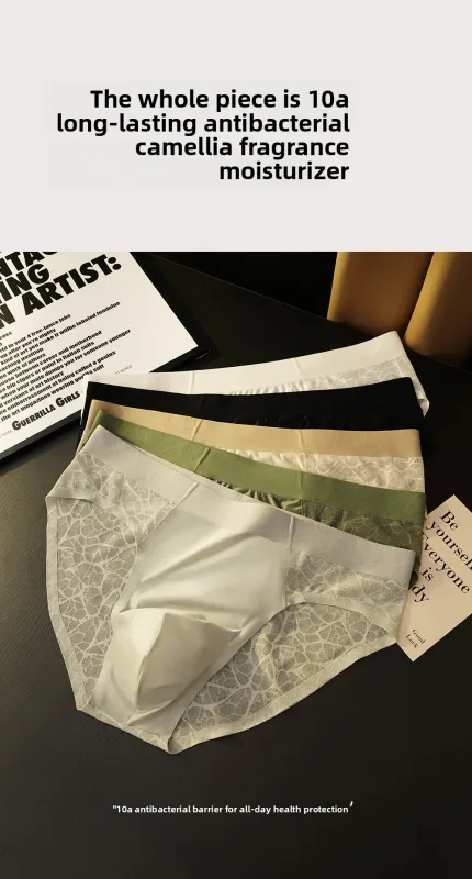 Sem costura jacquard homens triângulo roupa interior de seda gelo fina respirável calcinha de secagem rápida cuecas masculinas sexy u bulge bolsa — image 9
