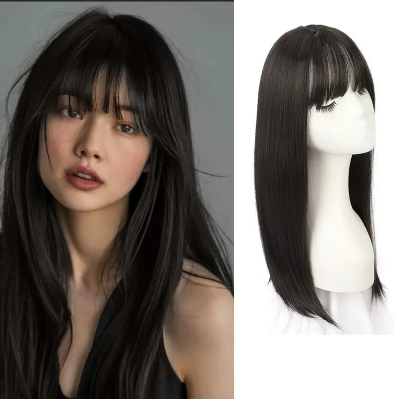 Synthetic Hair Woman Topper Clip In With Bangs Hairpiece Hair Extension Thin Breathable Blonde Toppers Hair Women Wig Fake Hair — image 2