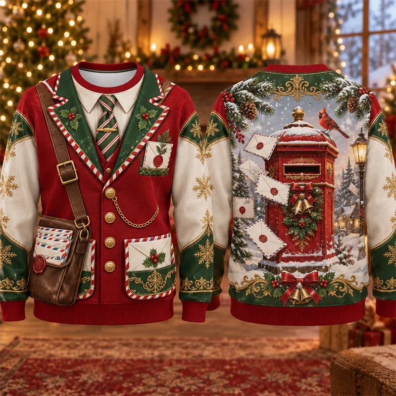 Christmas Fake Suit Tie Sweatshirt Men Vintage Tuxedo Blazer Bow Tie Graphic Crewneck Xmas Pullover Holiday Party Streetwear — image 4