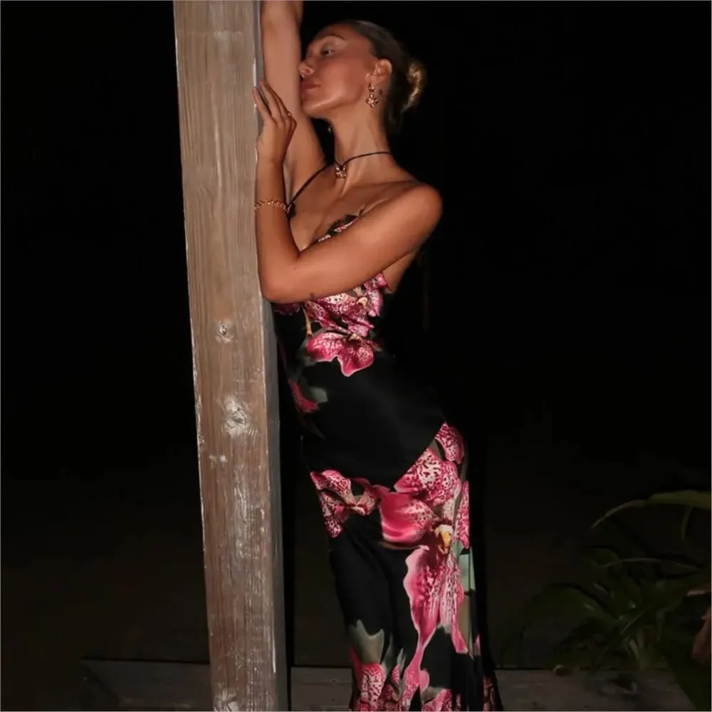 2026 MsChuh Summer Party Dresses For Woman Evening Dress Backless Vestidos Flower Printed Sleeveless Fashion Trendy Temperament