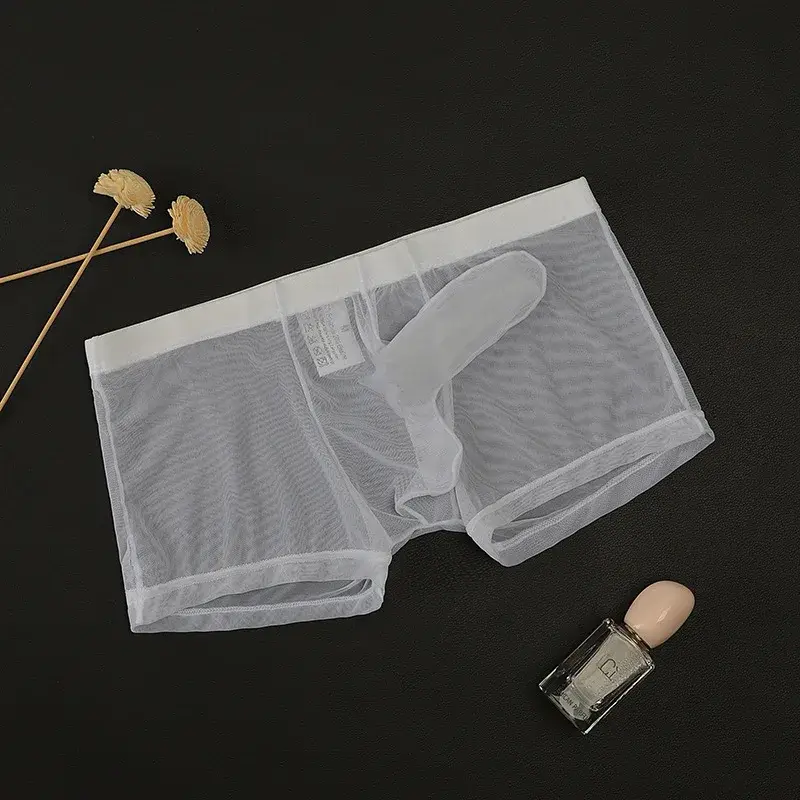 Cueca boxy masculina erótica gays sexy cintura baixa elefante nariz boxer shorts malha fina transparente respirável calcinha leve — image 3