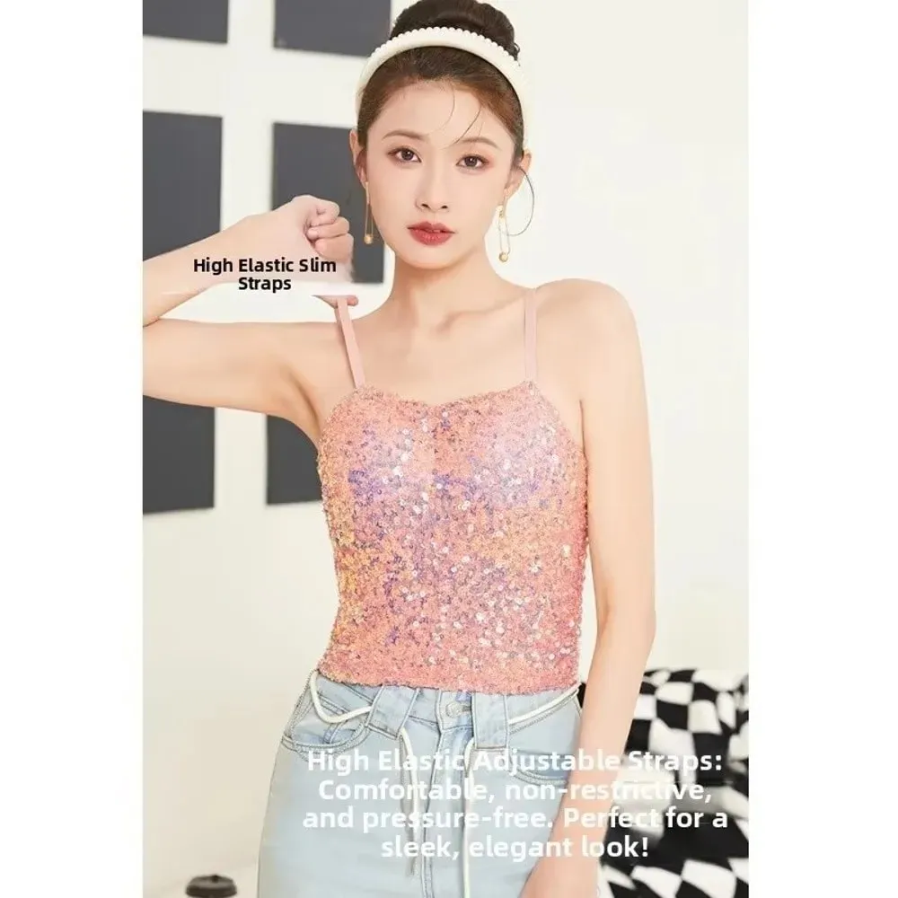 Shiny Sequin Sequin One-Piece Tank Top Fixed Wrap Chest High Elasticity Backless Vest Underwear Short Base Layer Vest Top Summer — image 7