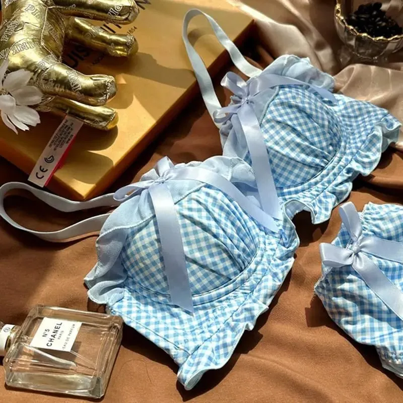 Sexy Lace Polka Dot Thin Bra Set Small Chest Gathered Collection of Accessory Breasts Comfortable Underwire Underwear Set — image 7