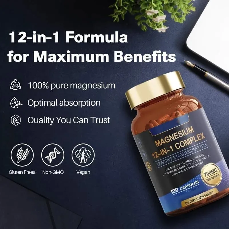 12 in 1 Magnesium Complex Capsules - Promotes Restful Sleep & Relieves Muscle Supports Bone Muscle and Heart Health — image 2