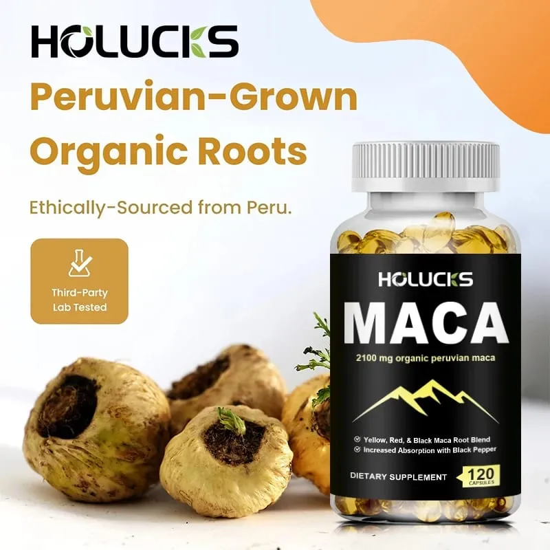 Organic Maca Root Capsules 2100mg with Black Pepper Supports Energy Endurance Mood Reproductive Health & Vitality