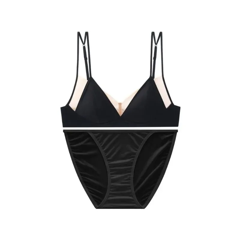 Modish Leopard Intimate Set Non-wire Thin Triangle Bra Breathable Summer Nude Fabric Small Chest Firm Gathering Womens Indoor — image 4