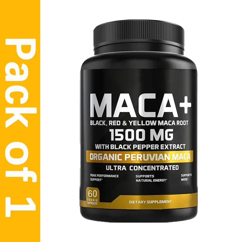 1500mg Organic Maca Root Black Red & Yellow - 60 Capsules - Black Maca Root Capsules for Men Supplement - Non-GMO Gluten-Free
