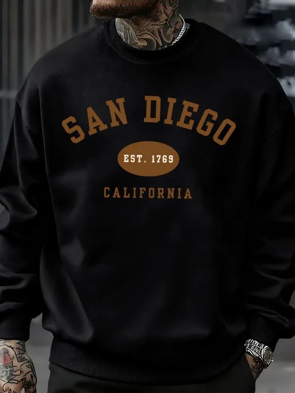 San Diego California Letter Printed Men Pullover Sweatshirts Soft Fleece Sweatshirt Crewneck Casual Clothes Oversized Streetwear — image 5
