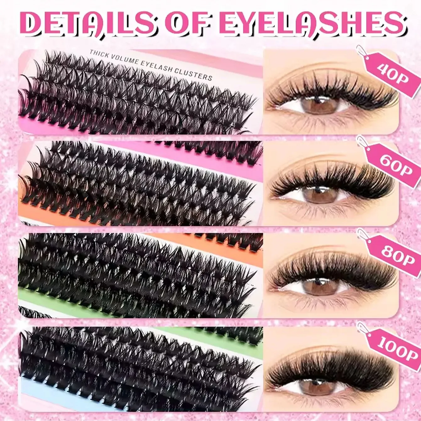 Cat Eye 16 rows Cluster Lashes 406080100P Mixed DIY Individual Eyelashes Thick Tray DIY Eyelash Extension Wispy Volume Eyelashes — image 4