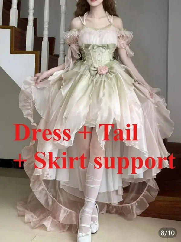 Dophee Original Lolita Trailing Puffy Dress Kvinnor Kort Fram Lång Baksida Prinsessan Blå Blomma Bröllopsklänning Elegant Off Shoulder — image 13