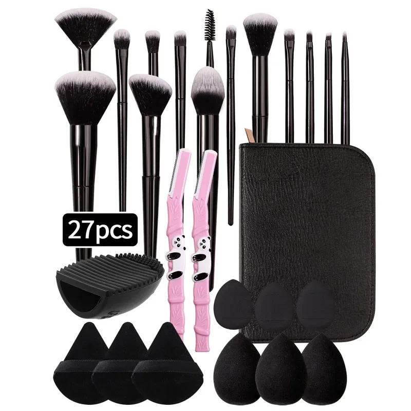 27/14/9/1PCS Professional Makeup Brush Set 14 Brushes Makeup Sponge Powder Puff Makeup Bag Eyebrow Razor Cleaning Tools — image 6