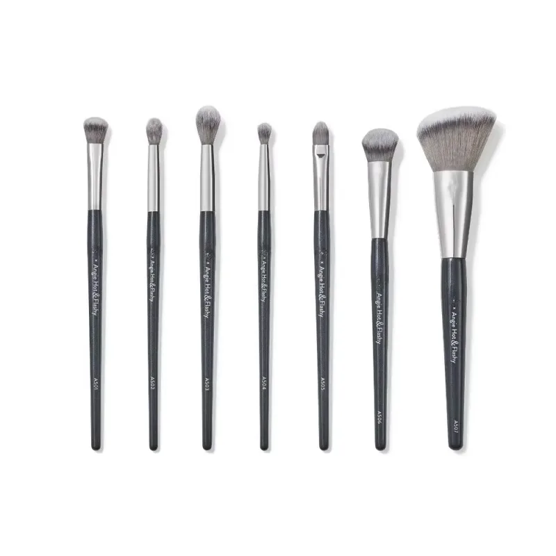 Angie Hot & Flashy Makeup Brush Set (7PC) Face Contour Cosmetics Brushes Kit for Liquid Cream Bronzer Blush Highlighter