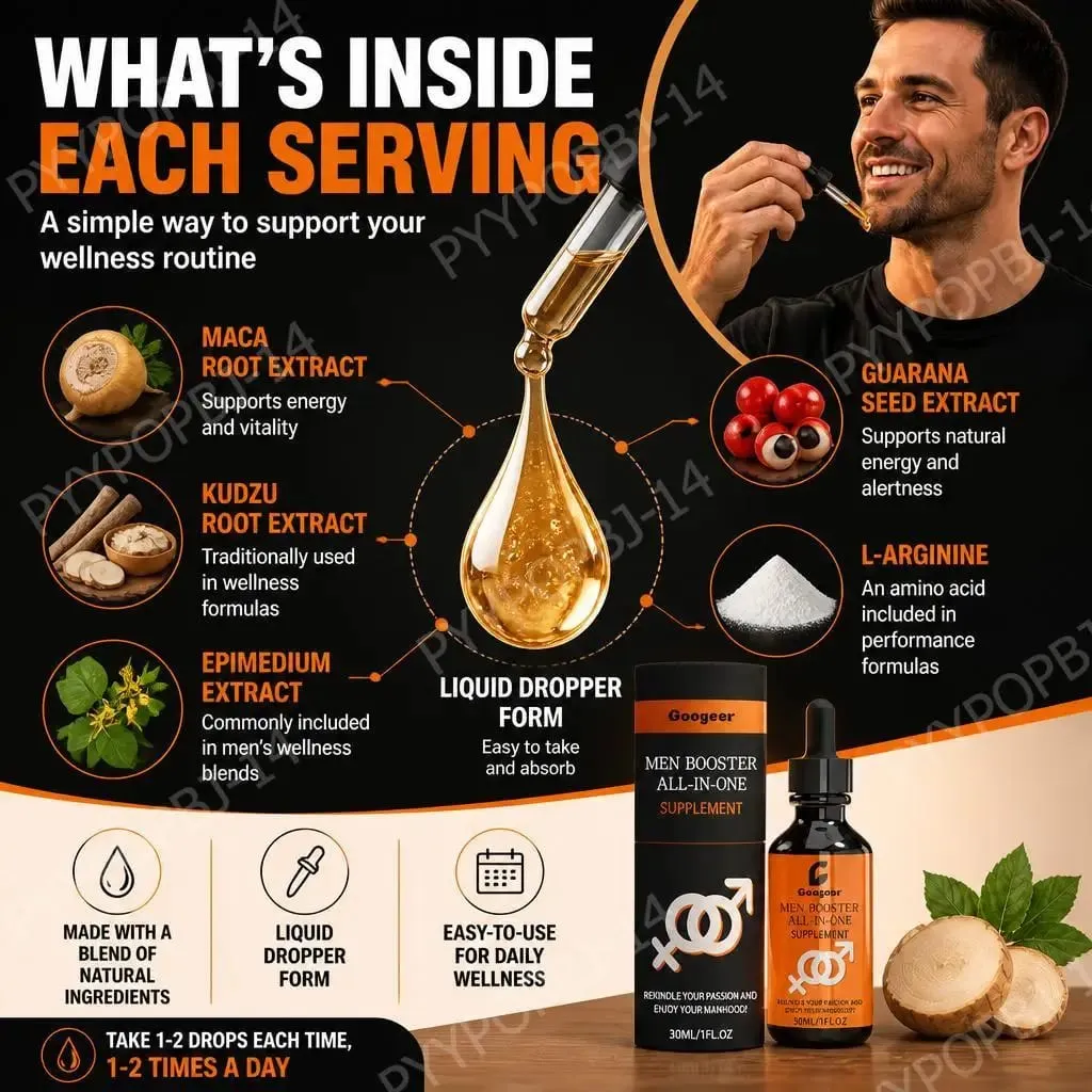 Googeer Men Booster All-in-One Supplement Drops with Maca Root Extract and Kudzu Root Extract for Energy Relaxation 30 ML