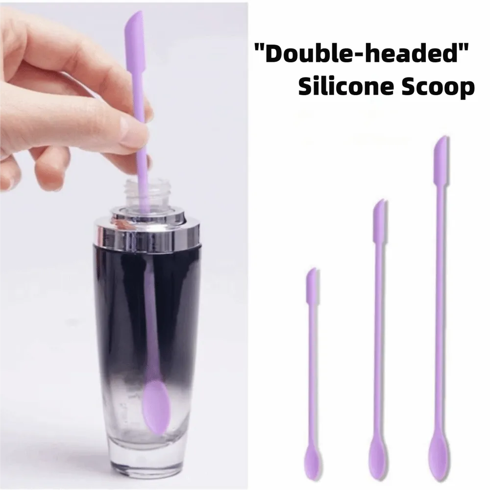 3pcs Portable Mini Silicone Scraper Double-head Soft Cosmetic Digging Spoon Lengthened Jam Scraping Spoons Makeup Brushes Set — image 2
