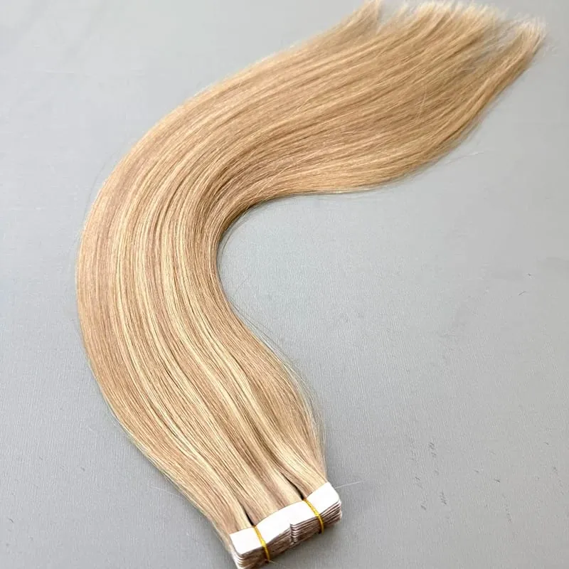 Remy Virgin Hair Tape in Extensions #P18/613 Blonde Straight Adhesive PU Skin Weft 14-22 Inch Human Hair Extensions for Women — image 2
