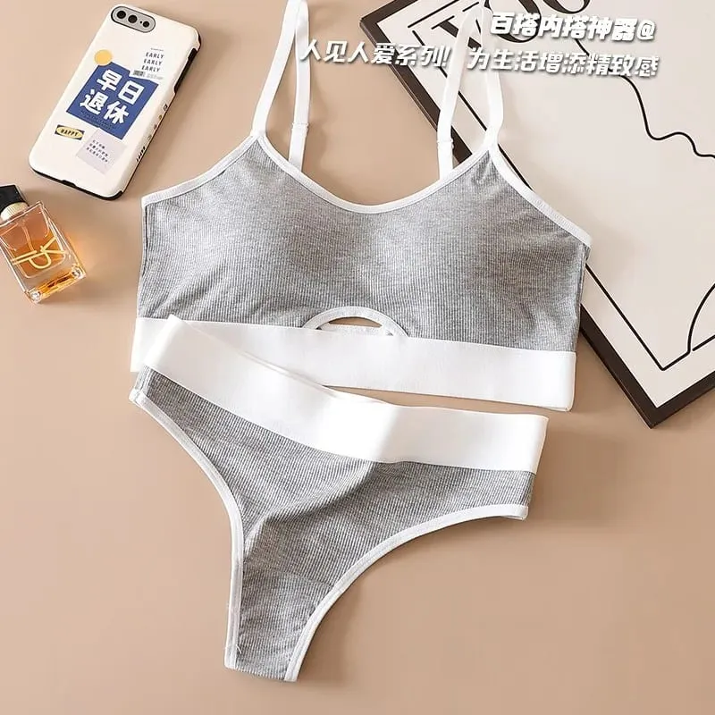 Women's Push-Up Sports Seamless Bra And Panties Set Cotton Hollow out U-Back Lingerie Set Comfort Sexy Underwear Solid Intimates — image 5