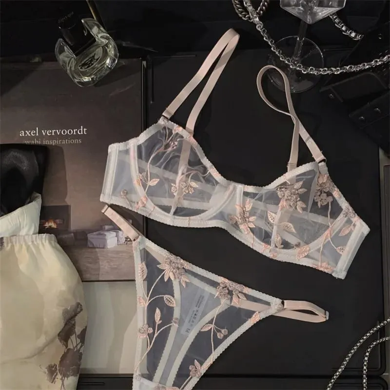 Modest European Lace Sheer Embroidery Underwire Bra Set Minimizer Anti-Sagging Support Big Bust Comfort Lingerie S-XL — image 3