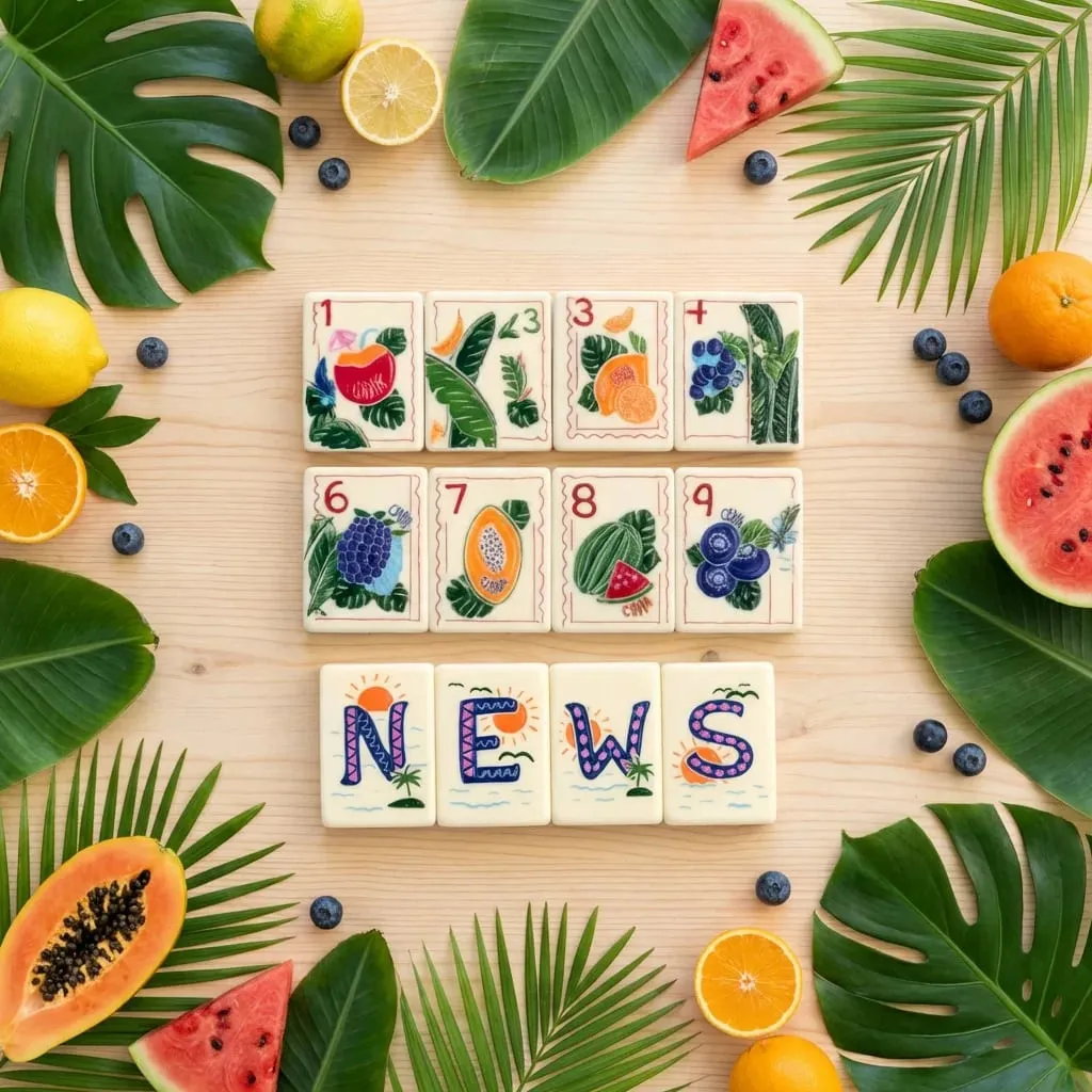 Tropical Beach Fruit Theme American Mahjong Tiles Double-sided UA Printing Acrylic Mah Jong Set Leisure Board Game Christmas — image 1
