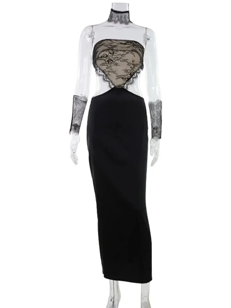 Hollow Out Strapless Lace Patchwork Hip Wrap Sexy Club Women Dresses Sheath Bodycon Fashion Pambabaeng Outfits Party Slim — image 6
