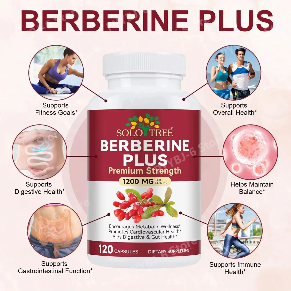Berberine Plus Kapsler 1200mg Berberin HCl Metabolisme og fordøjelsessystemets tarmsundhed 120 kapsler — image 3