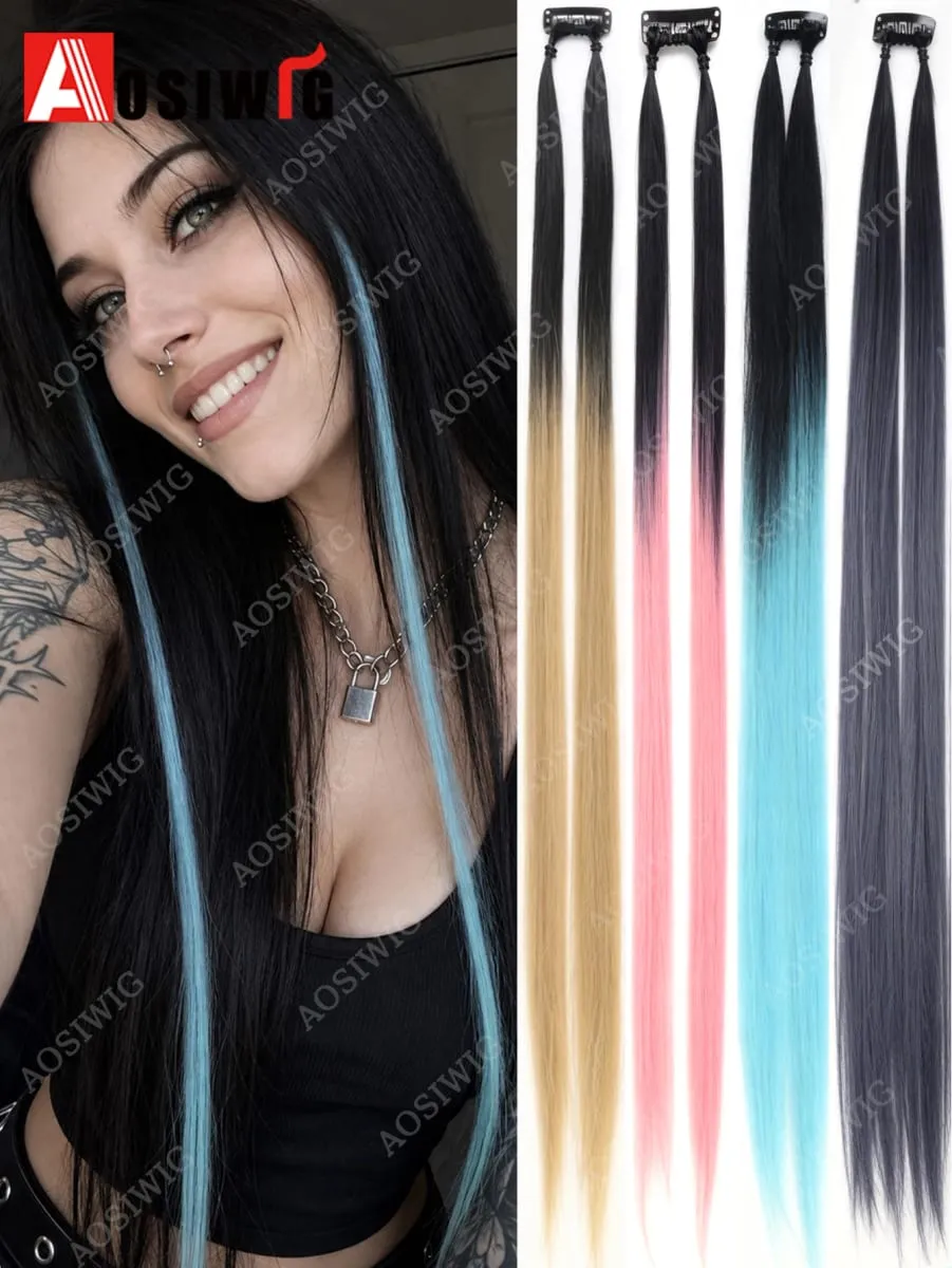 BB Clip Hair Extensions Colorful Highlight Strands Clip In Synthetic Straight Hairpieces for Women Party Festival Daily Hair Sty — image 2