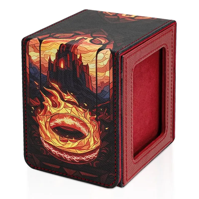 Card Deck Box for Pattern Print Cards with Display Window Hold 100+ Double-Sleeved Cards PU Leather Card Box Fits TCG Cards