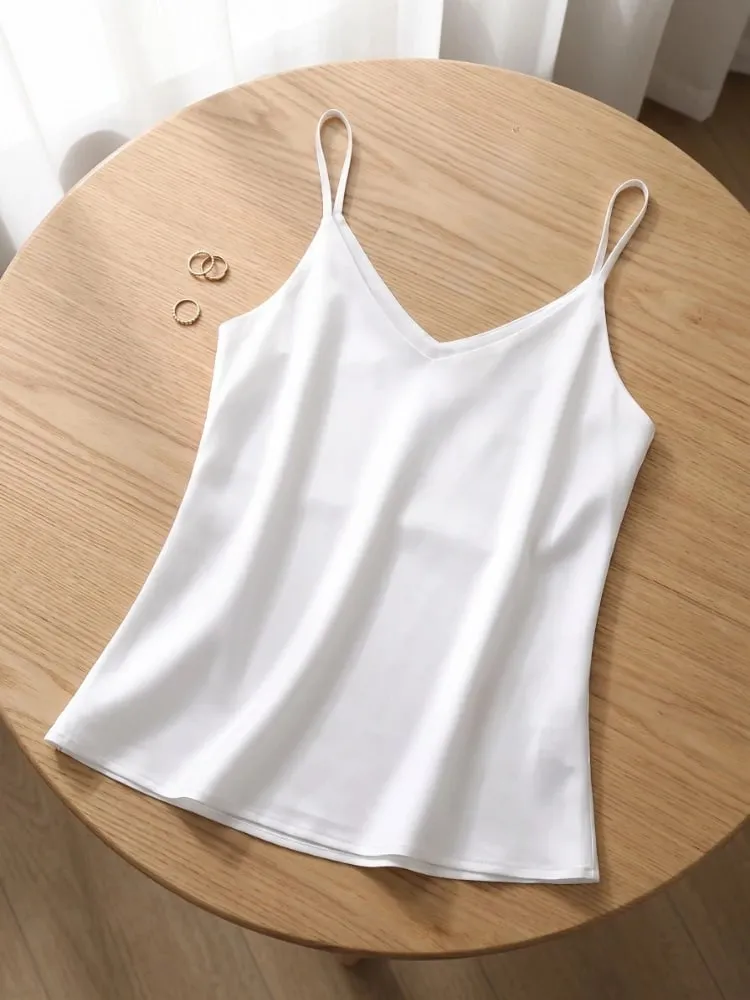 2026 Summer Spaghetti Strap Women Tank Top Halter V Neck Basic White Cami Sleeveless Satin Silk Tops Women'S Camisole — image 4