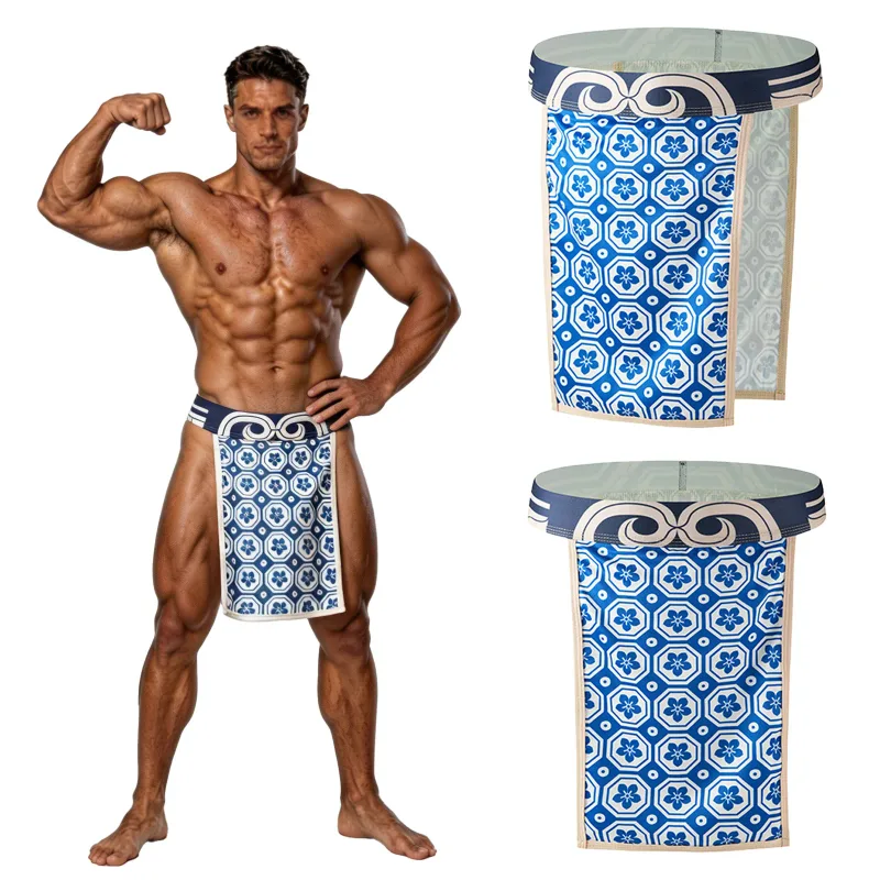 Men Low Rise Crotchless Traditional Printed Japanese Sumo Briefs Thong Kimono Rokushaku Fundoshi Loincloth Panties Underwear — image 2