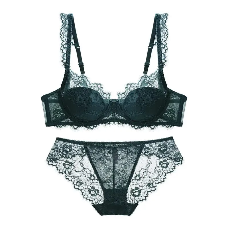 Women Sexy Lingerie Set Elegant Thin Lace Bra See Through Briefs Soft Underwear Ladies Bra and Panty Set