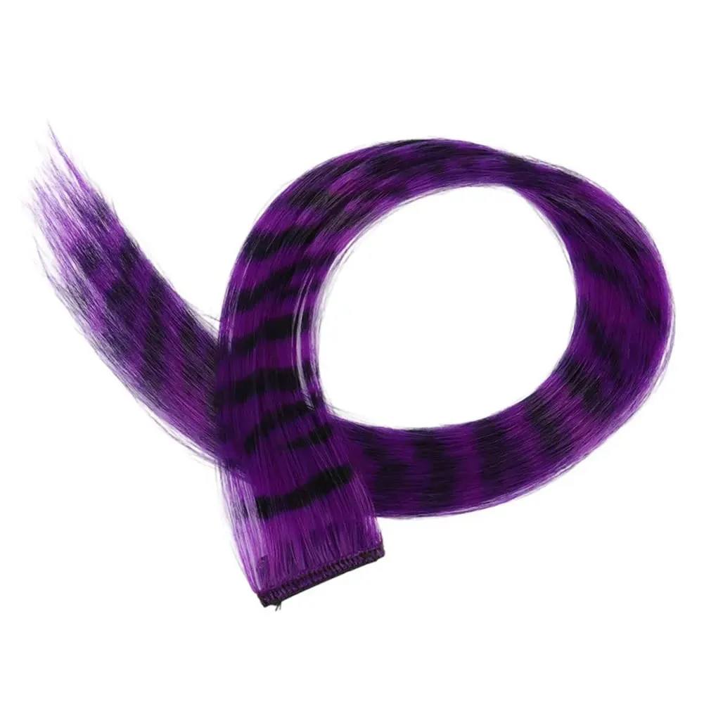 1Pc Clip-in Stripe Printed Synthetic Hair Colorful Long Straight Hair Pieces clip in Hair Extensions for Daily or Christmas wear — image 18