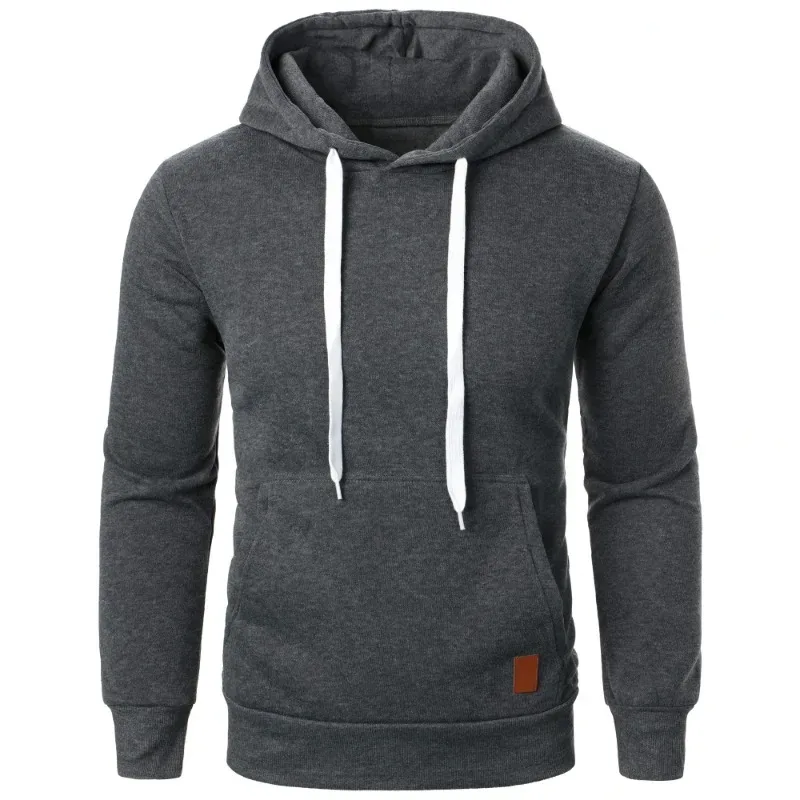 Masculino casual gola com capuz cordão hoodies moletom camisas de manga longa ao ar livre streetwear cor sólida pulôver leve — image 8