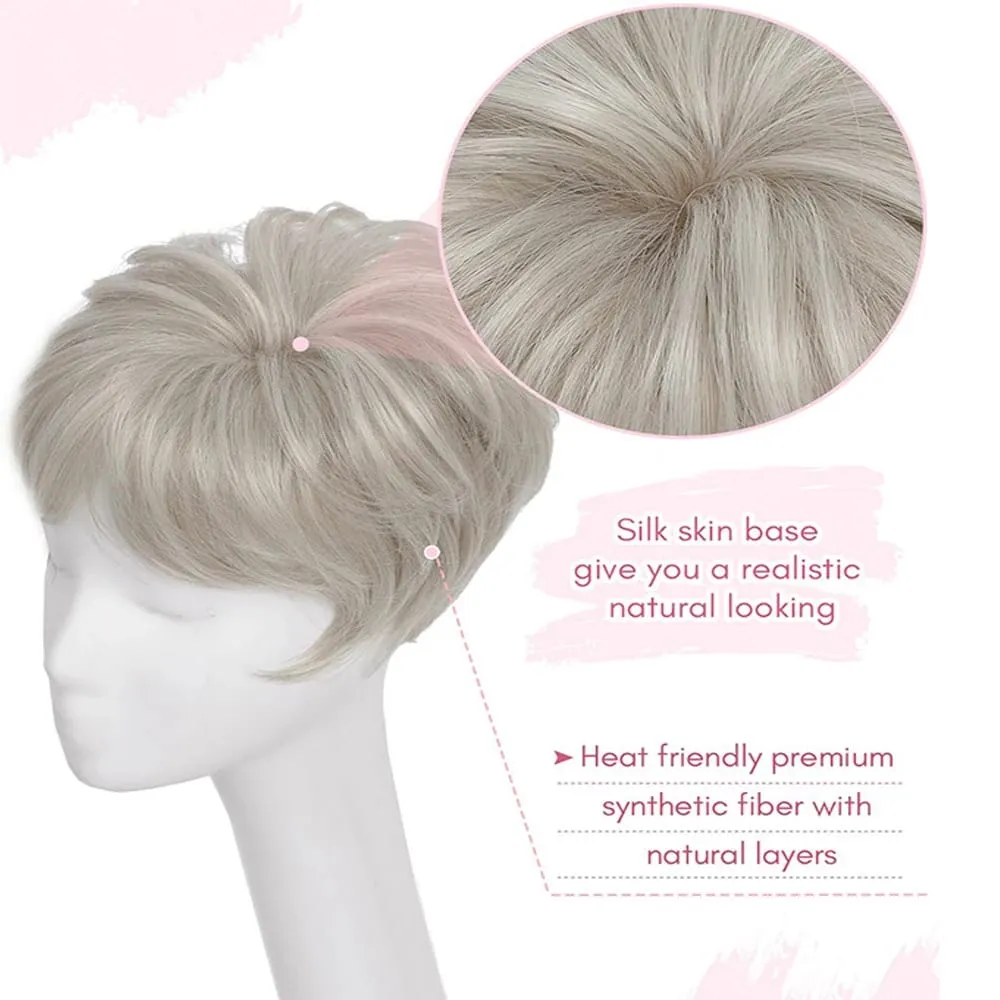Synthetic 6inch Short Straight Topper Hairpiece Clip in Hair Extensions Natural Fluffy Head Top Hair Piece Replacement Cover — image 6