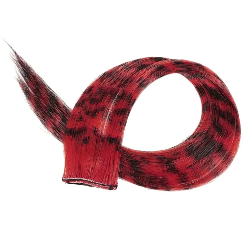 1Pc Clip-in Stripe Printed Synthetic Hair Colorful Long Straight Hair Pieces clip in Hair Extensions for Daily or Christmas wear