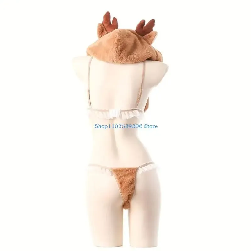 400A 4Pcs Anime Lingerie Set Deer Cosplay Lingerie Costume Cap Wrist Cuffs Bra Top