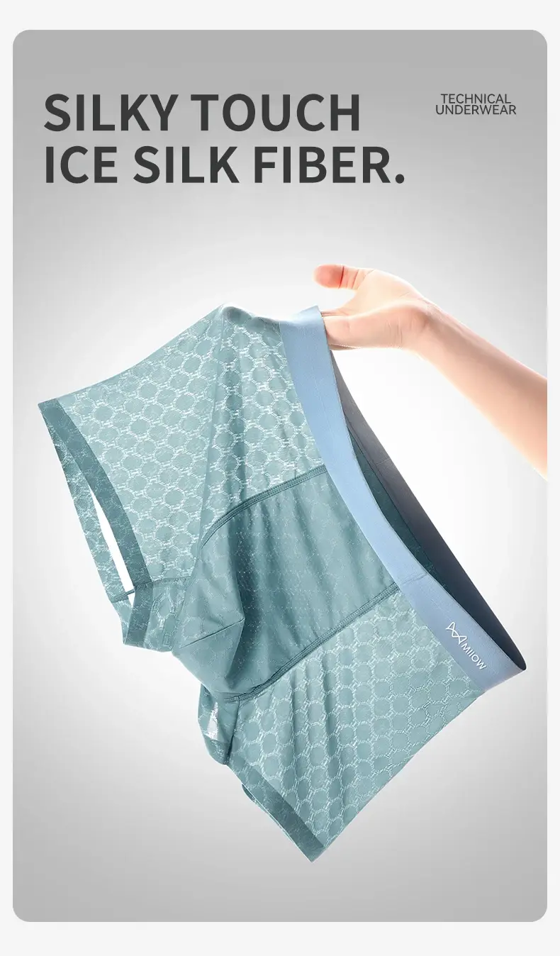 Miiow 3 pçs sem costura de seda gelo boxer roupa interior dos homens verão malha respirável calcinha antibacteriana homem cuecas boxers — image 1