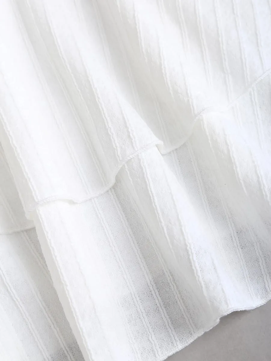 White Halter Neck Mini Dress Women's Ruffled Starfish Embellished Summer Casual Evening Gown