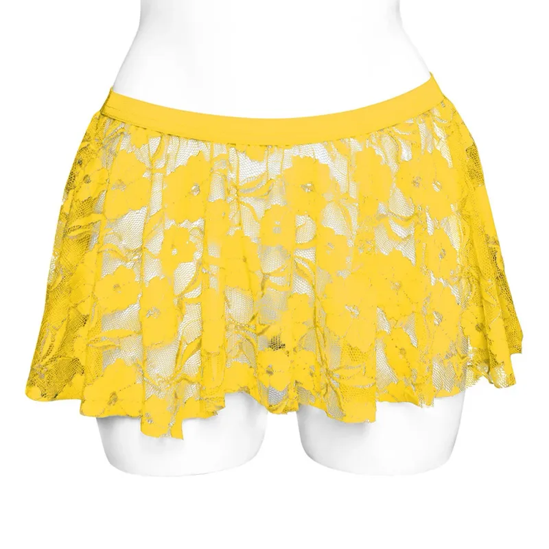 Men Solid Lace Skirt Mesh See Through For Lingerie Low For Rise Pleated Skirts Floral Pattern See‑through Male Daily Bottom — image 14