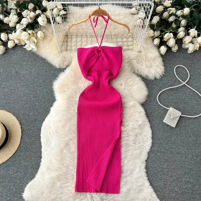 Yuoomuoo chique moda sexy pacote quadris divisão malha vestido de verão 2025 feminino magro elástico bodycon vestido de festa streetwear outfit — image 16