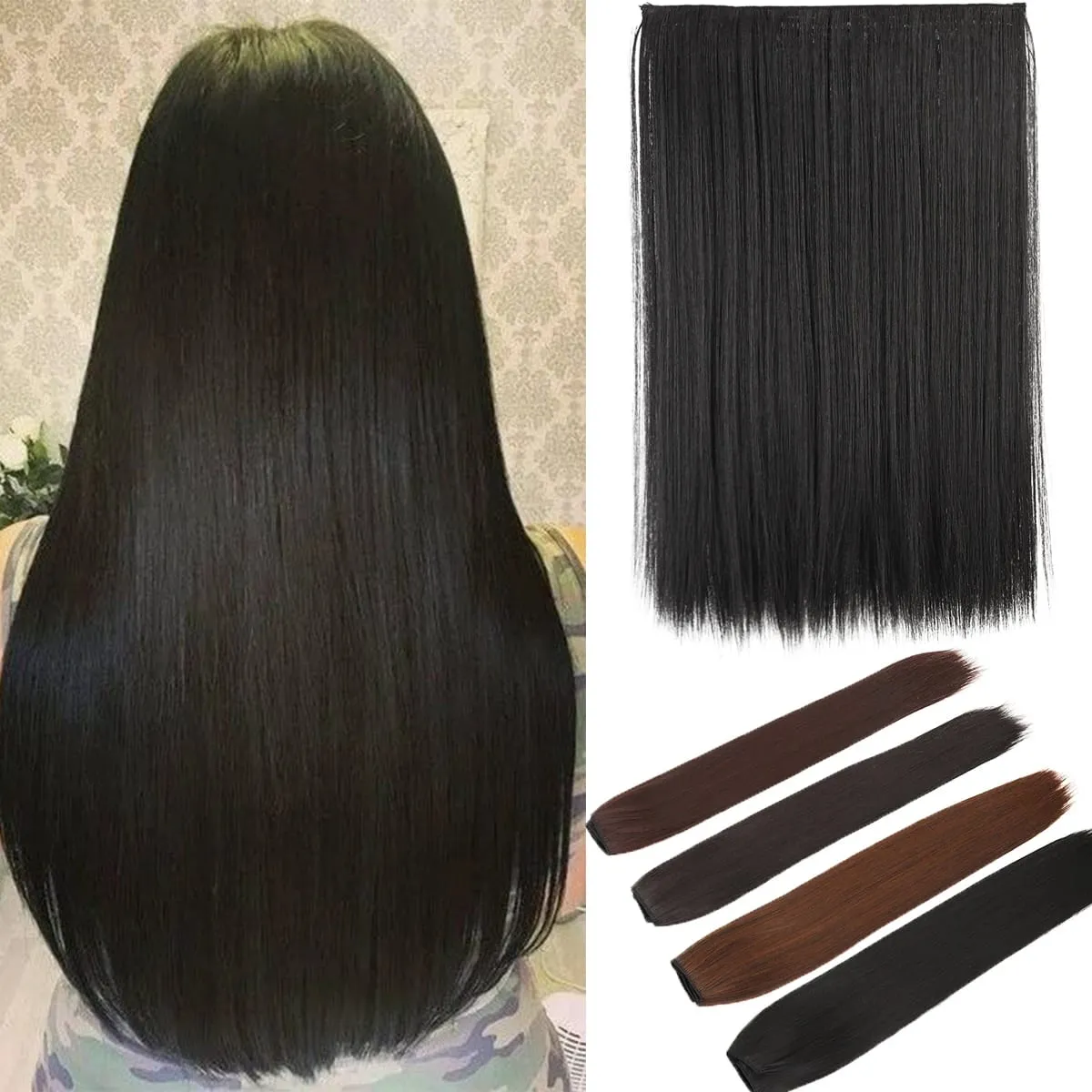 Synthetic 20“24” 28 5 clip hair extension piece wig women extend heat-resistant wig long straight hair — image 2