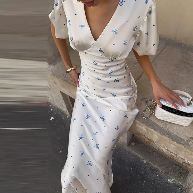 Elegant Satin Ribbon Backless Women's Long Dress Pleated V-neck Slit Beach Party Dresses 2026 Summer Lady Solid Evening Robes — image 5