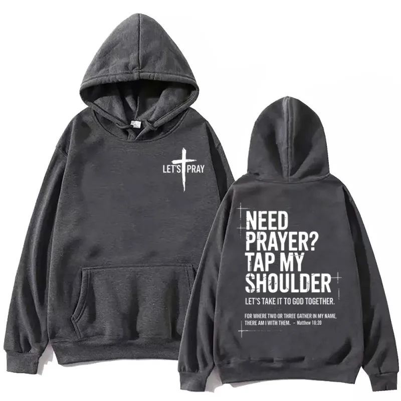 Need Prayer Tap My Shoulder Bible Verse Print Hoodie Fashion Vintage Hooded Sweatshirts Men Women Casual Loose Fleece Pullovers — image 5
