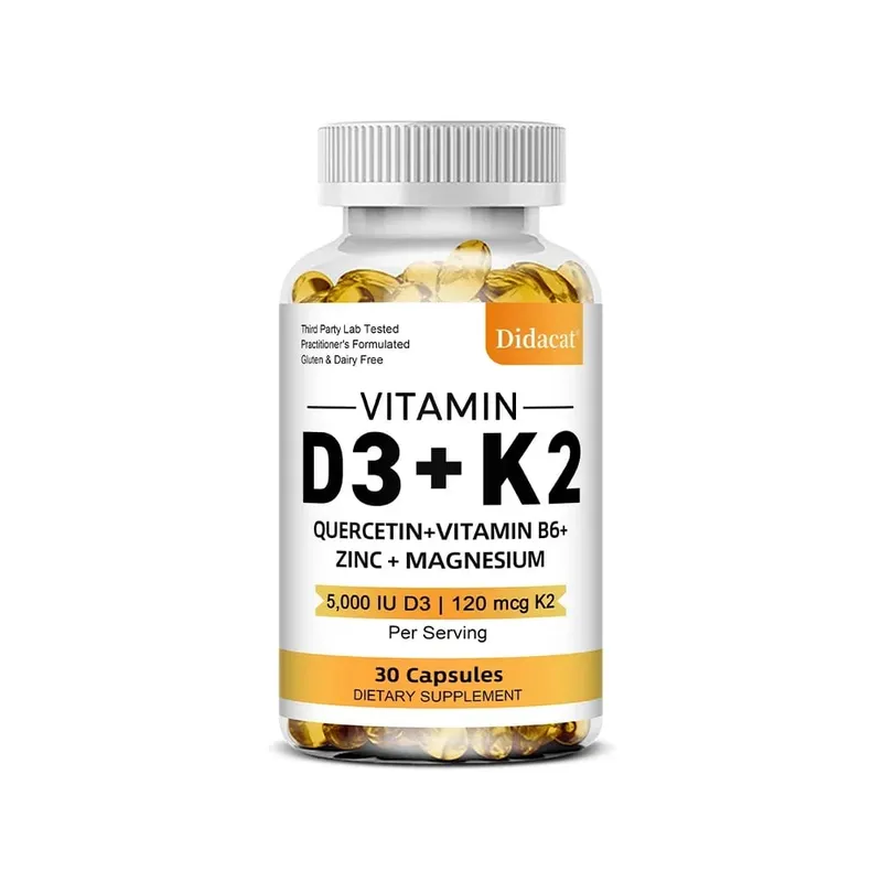 Suplemento dietético de vitamina D3 + K2 - Suporte à saúde óssea e cardíaca ajuda a regular o metabolismo do cálcio - 120 Cápsulas gelatinosas