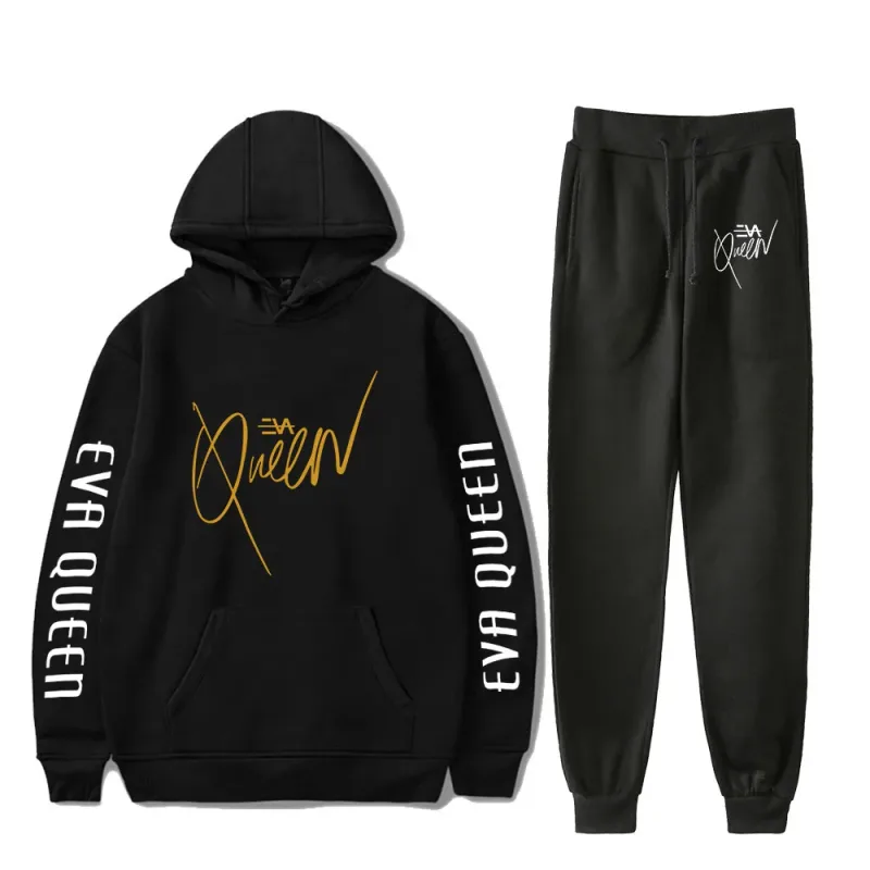 Hip Hop Bekväm Eva Queen Print Sweatshirt Träningsbyxor Kostym Huvtröjor+ Byxor Kostym Pojkar/Flickor 2-delat set Kläder — image 2