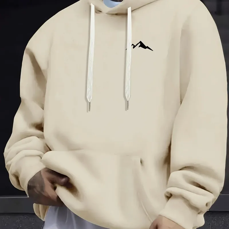 Outono e inverno masculino moda casual solto montanha impressão manga comprida moletom com capuz pulôver quente — image 9