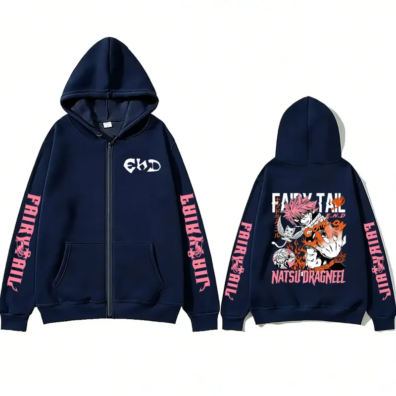 Anime Fairy Tail Zipper Hoodie Manga Natsu Dragneel Graphic Print Zip Up Jacket Coat Men Women Fashion Casual Oversized Hoodies — image 4