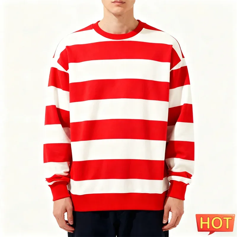 Moletons gráficos listrados simples para homens moda na moda manga longa 3D impresso moletom feio casual pulôveres de grandes dimensões