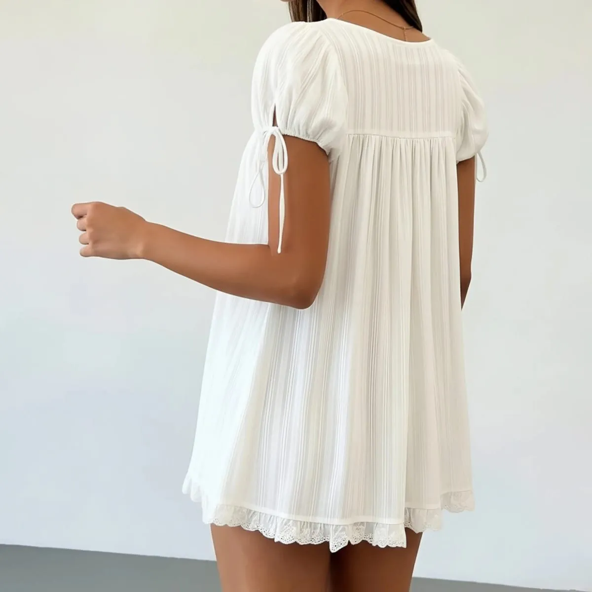Lamuusaa y2k coquete vestido de verão feminino pescoço quadrado manga curta a linha mini vestidos com babados para compras diárias viagens de escritório — image 4