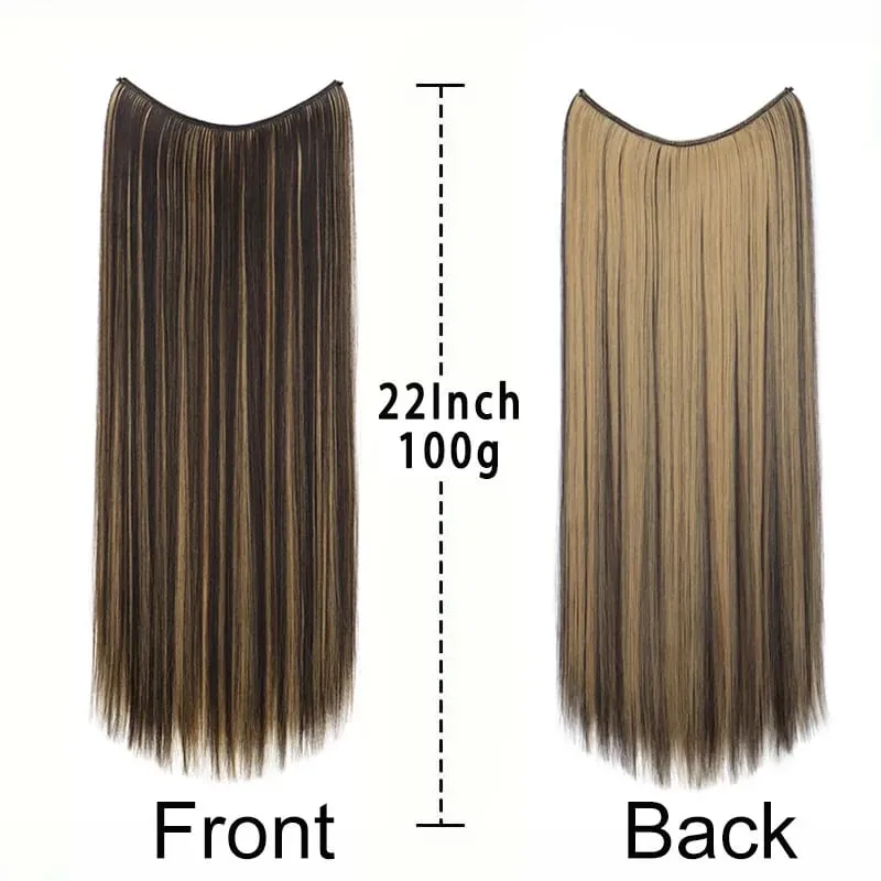 22Inch Synthetic Long Straight Fish Line Hair Extension Invisible Wire Halo Hairpiece Heat Resistant Fiber Hair for Women
