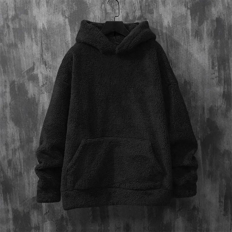 Purple Men's Hoodies Coral Fleece Designer Vintage Novelty Hooded Sweatshirt 2026 New Korean Style Winter Warm Pullovers for Men — image 1